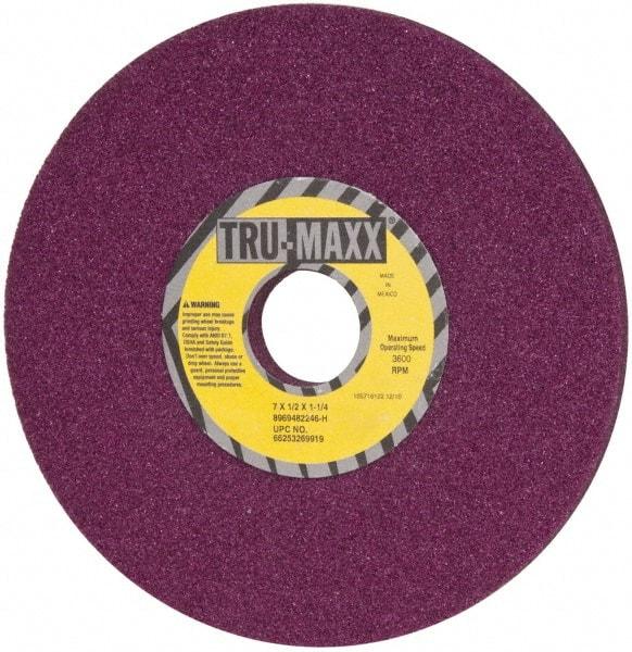 Tru-Maxx - 7" Diam x 1-1/4" Hole x 1/2" Thick, H Hardness, 46 Grit Surface Grinding Wheel - Aluminum Oxide, Type 1, Coarse Grade, 3,600 Max RPM, No Recess - A1 Tooling