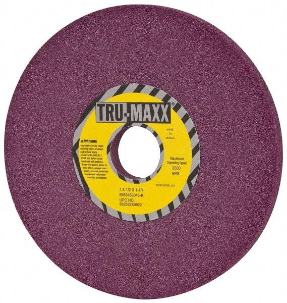 Tru-Maxx - 7" Diam x 1-1/4" Hole x 1/2" Thick, K Hardness, 46 Grit Surface Grinding Wheel - Aluminum Oxide, Type 1, Coarse Grade, 3,600 Max RPM, No Recess - A1 Tooling