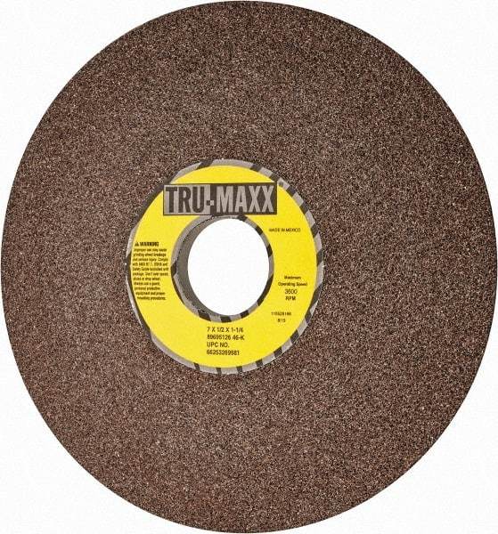 Tru-Maxx - 7" Diam, 1-1/4" Hole Size, 1/2" Overall Thickness, 46 Grit, Type 12 Tool & Cutter Grinding Wheel - Coarse Grade, Aluminum Oxide, K Hardness, 3,600 RPM - A1 Tooling