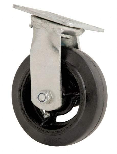 Fairbanks - 6" Diam x 2" Wide x 7-1/2" OAH Top Plate Mount Swivel Caster - Rubber, 500 Lb Capacity, Roller Bearing, 4 x 4-1/2" Plate - A1 Tooling