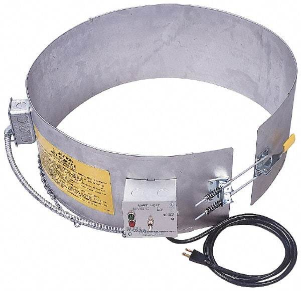 Made in USA - 9-1/4" Wide, 5 Gallon Wrap-Around Drum Heater - 120 Volt, to 800 Watts, 0.9 Amps, 0°F to 165°F Thermostat Rating - A1 Tooling