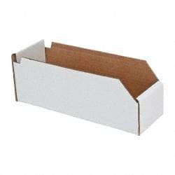 Made in USA - 12" Deep, White Corrugated Cardboard Hopper Shelf Bin - 4" High x 4" Wide x 12" Long - A1 Tooling