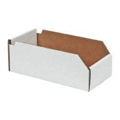 Made in USA - 12" Deep, White Corrugated Cardboard Hopper Shelf Bin - 4" High x 6" Wide x 12" Long - A1 Tooling