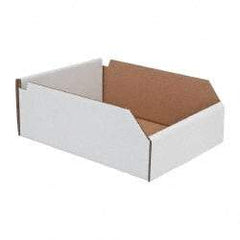 Made in USA - 12" Deep, White Corrugated Cardboard Hopper Shelf Bin - 4" High x 8" Wide x 12" Long - A1 Tooling