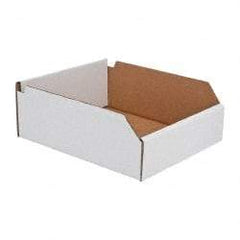 Made in USA - 12" Deep, White Corrugated Cardboard Hopper Shelf Bin - 4" High x 10" Wide x 12" Long - A1 Tooling