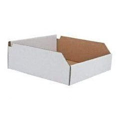 Made in USA - 12" Deep, White Corrugated Cardboard Hopper Shelf Bin - 4" High x 12" Wide x 12" Long - A1 Tooling