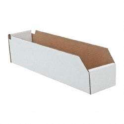 Made in USA - 18" Deep, White Corrugated Cardboard Hopper Shelf Bin - 4" High x 4" Wide x 18" Long - A1 Tooling