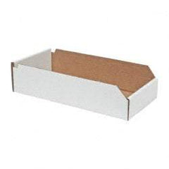 Made in USA - 18" Deep, White Corrugated Cardboard Hopper Shelf Bin - 4" High x 8" Wide x 18" Long - A1 Tooling