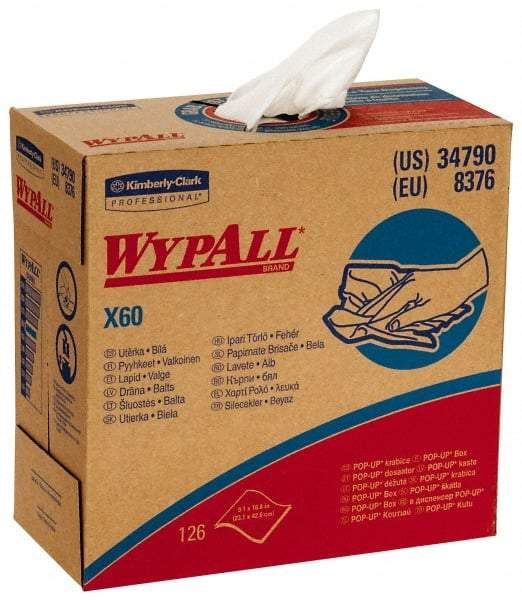 WypAll - X60 Dry Shop Towel/Industrial Wipes - Pop-Up, 16-3/4" x 9" Sheet Size, White - A1 Tooling