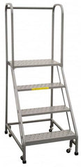 PW Platforms - 4 Step Ladder - Rolling Safety Ladder, 300 Lb Capacity, 40" Platform Height, 26" Base Width x 34" Base Depth - A1 Tooling