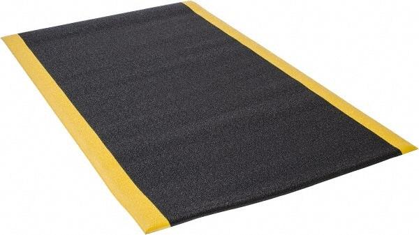 Wearwell - 5' Long x 3' Wide, Dry Environment, Anti-Fatigue Matting - Black with Yellow Borders, Urethane with Vinyl Sponge Base, Rounded on 4 Sides - A1 Tooling