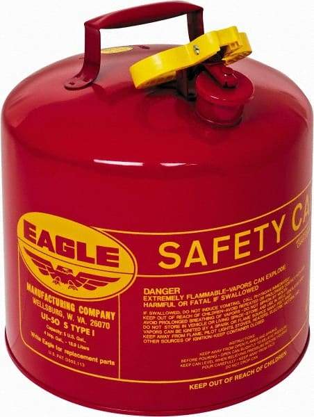 Eagle - 5 Gal Galvanized Steel Type I Safety Can - 13-1/2" High x 12-1/2" Diam, Red with Yellow - A1 Tooling