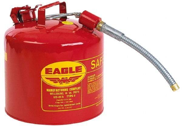 Eagle - 5 Gal Galvanized Steel Type II Safety Can - 13-1/2" High x 12-1/2" Diam, Red with Yellow - A1 Tooling