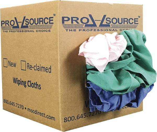 PRO-SOURCE - Reclaimed Poly/Cotton T-Shirt Rags - Assorted Colors, Poly/Cotton, Low Lint, 5 Lbs. at 4 to 6 per Pound, Box - A1 Tooling