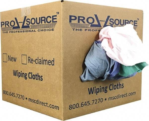 PRO-SOURCE - Reclaimed Poly/Cotton T-Shirt Rags - Assorted Colors, Poly/Cotton, Low Lint, 10 Lbs. at 4 to 6 per Pound, Box - A1 Tooling