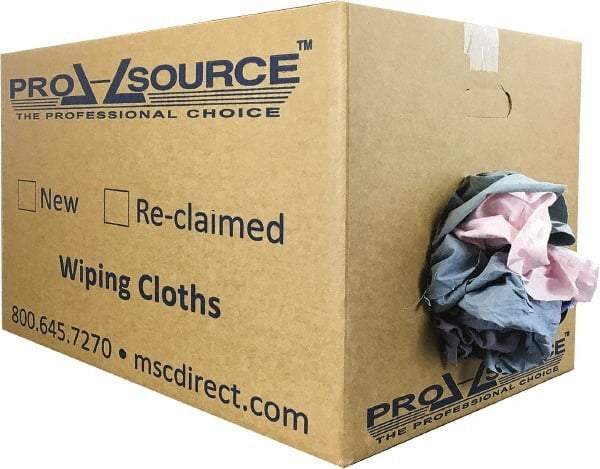 PRO-SOURCE - Reclaimed Poly/Cotton T-Shirt Rags - Assorted Colors, Poly/Cotton, Low Lint, 25 Lbs. at 4 to 6 per Pound, Box - A1 Tooling