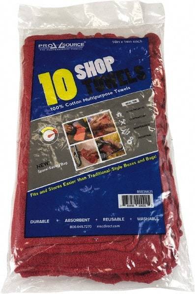 PRO-SOURCE - 14 Inch Long x 15 Inch Wide Virgin Cotton Shop Towel - Red, Ling Free, 10 Sheets per Pack, Bag - A1 Tooling