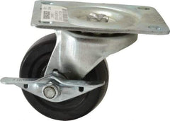 Value Collection - 3" Diam x 1-1/4" Wide x 3-13/16" OAH Top Plate Mount Swivel Caster with Brake - Soft Rubber, 175 Lb Capacity, Self-Lubricating Bearing, 3-1/8 x 4-1/8" Plate - A1 Tooling