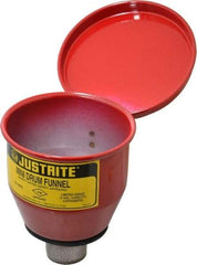 Justrite - 4-1/2" High x 4-1/2" Diam, Galvanized Steel, Manual Closing Pail Funnel with Flame Arrester - 1" Arrester/Tube Length, 5 Gal Drum/Pail Capacity - A1 Tooling