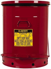 Justrite - 21 Gallon Capacity, Galvanized Steel Disposal Can - 18-3/8 Inch Wide/Diameter x 23-7/16 Inch High, Red, Foot Operated, Approved FM and UL - A1 Tooling