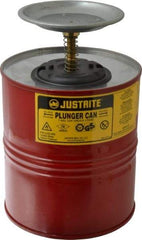 Justrite - 4 Quart Capacity, 10-1/2 Inch High x 7-1/4 Inch Diameter, Steel Plunger Can - 5 Inch Dasher Diameter, Red, Approval Listing/Regulation FM - A1 Tooling