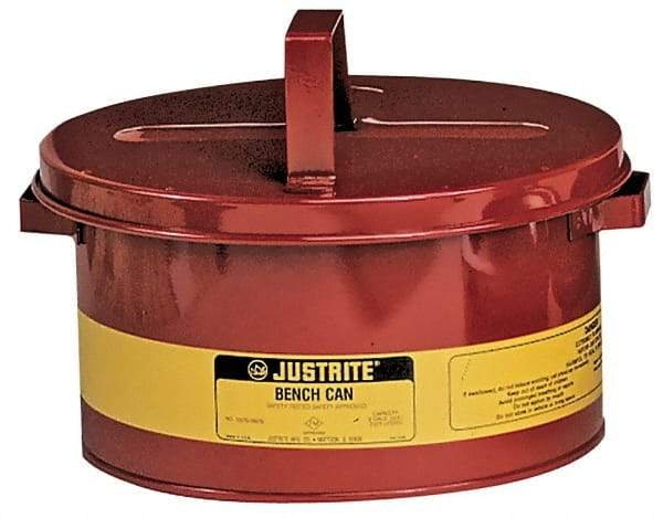 Justrite - 1 Gallon Capacity, Coated Steel, Red Bench Can - 4-1/2 Inch High x 9-3/8 Inch Diameter, 7-1/2 Inch Dasher Diameter - A1 Tooling