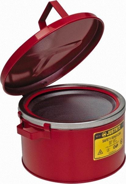 Justrite - 2 Gallon Capacity, Coated Steel, Red Bench Can - 5-7/8 Inch High x 11-1/2 Inch Diameter, 9-3/4 Inch Dasher Diameter - A1 Tooling