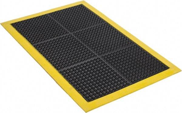 Wearwell - 3' Long x 2' Wide, Dry Environment, Anti-Fatigue Matting - Black with Yellow Borders, Natural Rubber with Rubber Base, Beveled on 4 Sides - A1 Tooling