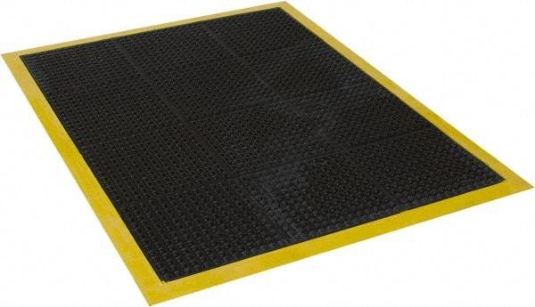 Wearwell - 4' Long x 3' Wide, Dry Environment, Anti-Fatigue Matting - Black with Yellow Borders, Natural Rubber with Rubber Base, Beveled on 4 Sides - A1 Tooling