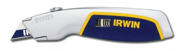 Irwin - Retractable Utility Knife - Silver & Blue Plastic Handle, 3 Blades Included - A1 Tooling