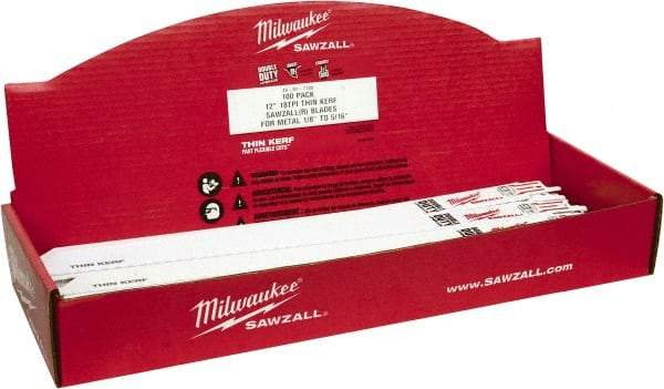 Milwaukee Tool - 12" Long x 3/4" Thick, Bi-Metal Reciprocating Saw Blade - Straight Profile, 18 TPI, Toothed Edge, Universal Shank - A1 Tooling