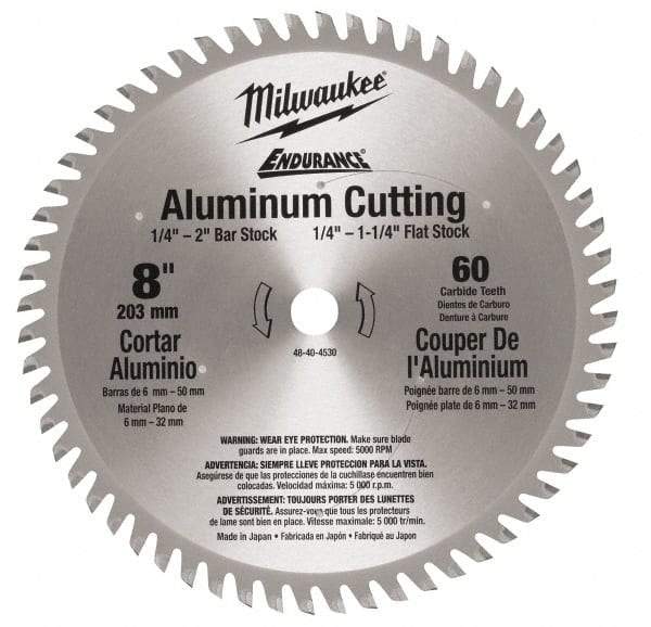 Milwaukee Tool - 8" Diam, 5/8" Arbor Hole Diam, 60 Tooth Wet & Dry Cut Saw Blade - Carbide-Tipped, Burr-Free & Smooth Action, Standard Round Arbor - A1 Tooling