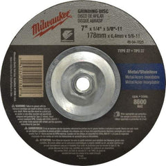 Milwaukee Tool - 24 Grit, 7" Wheel Diam, 1/4" Wheel Thickness, Type 27 Depressed Center Wheel - Aluminum Oxide, Resinoid Bond, R Hardness, 8,600 Max RPM, Compatible with Angle Grinder - A1 Tooling