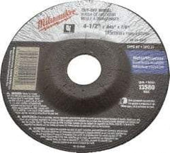 Milwaukee Tool - 60 Grit, 4-1/2" Wheel Diam, 7/8" Arbor Hole, Type 27 Depressed Center Wheel - Aluminum Oxide, Resinoid Bond, T Hardness, 13,580 Max RPM, Compatible with Angle Grinder - A1 Tooling