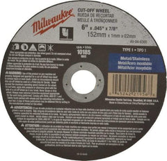 Milwaukee Tool - 6" 60 Grit Aluminum Oxide Cutoff Wheel - 0.045" Thick, 7/8" Arbor, 10,185 Max RPM, Use with Angle Grinders - A1 Tooling