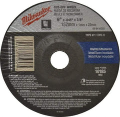 Milwaukee Tool - 60 Grit, 6" Wheel Diam, 7/8" Arbor Hole, Type 27 Depressed Center Wheel - Aluminum Oxide, Resinoid Bond, T Hardness, 10,185 Max RPM, Compatible with Angle Grinder - A1 Tooling