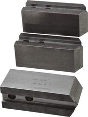 H & R Manufacturing - 1.5mm x 60° Serrated Attachment, Square Soft Lathe Chuck Jaw - 3 Jaws, Steel, 1.181" Btw Mount Hole Ctrs, 5" Long x 1-3/4" Wide x 2" High, 0.63" Groove, 12mm Fastener - A1 Tooling