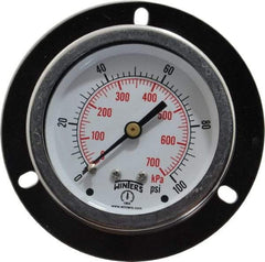 Winters - 2-1/2" Dial, 1/4 Thread, 0-100 Scale Range, Pressure Gauge - Front Flange Panel Mount, Center Back Connection Mount, Accurate to 1.5% of Scale - A1 Tooling