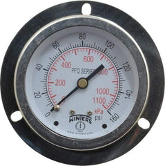 Winters - 2-1/2" Dial, 1/4 Thread, 0-160 Scale Range, Pressure Gauge - Front Flange Panel Mount, Center Back Connection Mount, Accurate to 1.5% of Scale - A1 Tooling