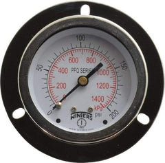 Winters - 2-1/2" Dial, 1/4 Thread, 0-200 Scale Range, Pressure Gauge - Front Flange Panel Mount, Center Back Connection Mount, Accurate to 1.5% of Scale - A1 Tooling