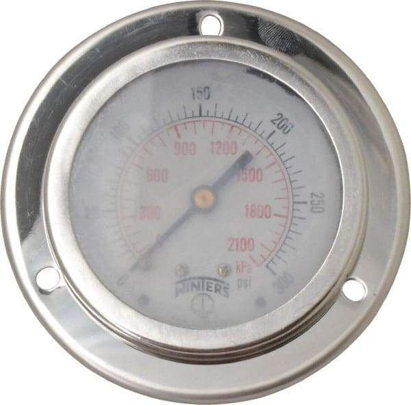 Winters - 2-1/2" Dial, 1/4 Thread, 0-300 Scale Range, Pressure Gauge - Front Flange Panel Mount, Center Back Connection Mount, Accurate to 1.5% of Scale - A1 Tooling