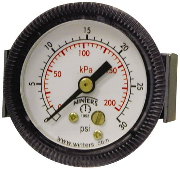 Winters - 2-1/2" Dial, 1/4 Thread, 0-300 Scale Range, Pressure Gauge - U-Clamp Panel Mount, Center Back Connection Mount, Accurate to 2.5% of Scale - A1 Tooling