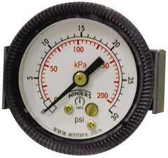 Winters - 2-1/2" Dial, 1/4 Thread, 0-30 Scale Range, Pressure Gauge - U-Clamp Panel Mount, Center Back Connection Mount, Accurate to 2.5% of Scale - A1 Tooling