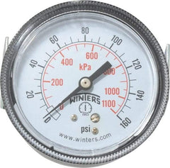 Winters - 2-1/2" Dial, 1/4 Thread, 0-160 Scale Range, Pressure Gauge - U-Clamp Panel Mount, Center Back Connection Mount, Accurate to 2.5% of Scale - A1 Tooling