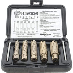 Hougen - 8 Piece, 9/16 to 1-1/16" Cutter Diam, 2" Cutting Depth, Carbide-Tipped Annular Cutter Set - Bright Finish, 3/4" Shank Diam, 9/16, 11/16, 13/16, 15/16, 1-1/16" Cutter Diams, 2 Flats on Shank - A1 Tooling