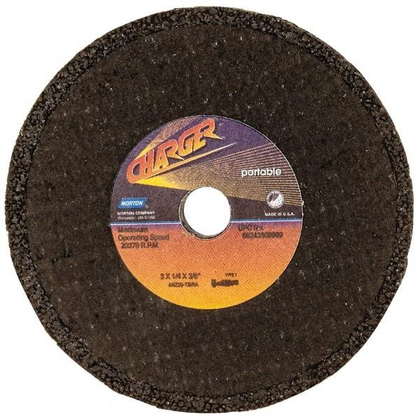 Norton - 3" Diam x 3/8" Hole x 1/4" Thick, T Hardness, 20 Grit Surface Grinding Wheel - Zirconia Alumina, Type 1, Very Coarse Grade, 20,370 Max RPM, No Recess - A1 Tooling