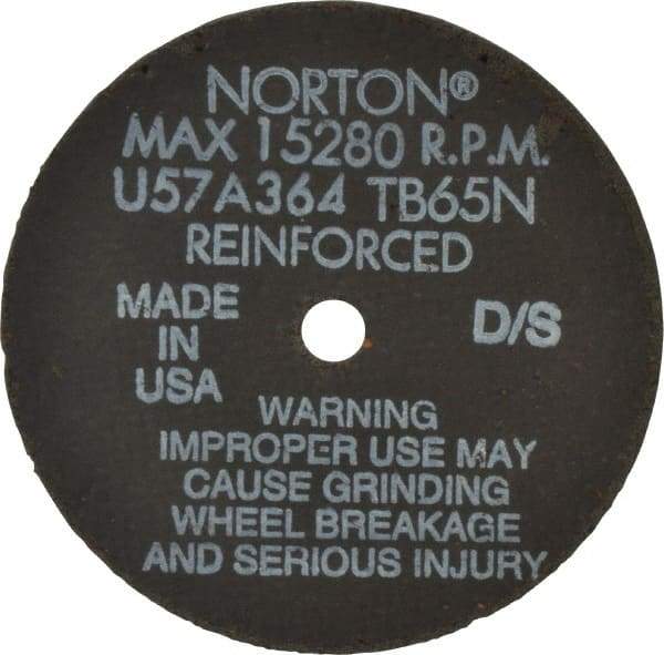 Norton - 4" 36 Grit Aluminum Oxide Cutoff Wheel - 1/16" Thick, 3/8" Arbor, 19,100 Max RPM, Use with Die Grinders - A1 Tooling