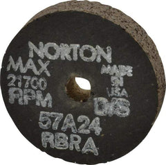 Norton - 2-1/2" Diam x 3/8" Hole x 1/2" Thick, R Hardness, 24 Grit Surface Grinding Wheel - Aluminum Oxide, Type 1, Very Coarse Grade, 21,700 Max RPM, No Recess - A1 Tooling