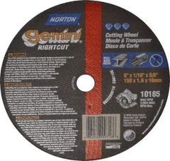 Norton - 6" Aluminum Oxide Cutoff Wheel - 1/16" Thick, 5/8" Arbor, 10,185 Max RPM, Use with Circular Saws - A1 Tooling