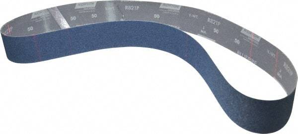 Norton - 2-1/2" Wide x 60" OAL, 50 Grit, Zirconia Alumina Abrasive Belt - Zirconia Alumina, Coarse, Coated, Y Weighted Cloth Backing, Dry, Series R821 - A1 Tooling